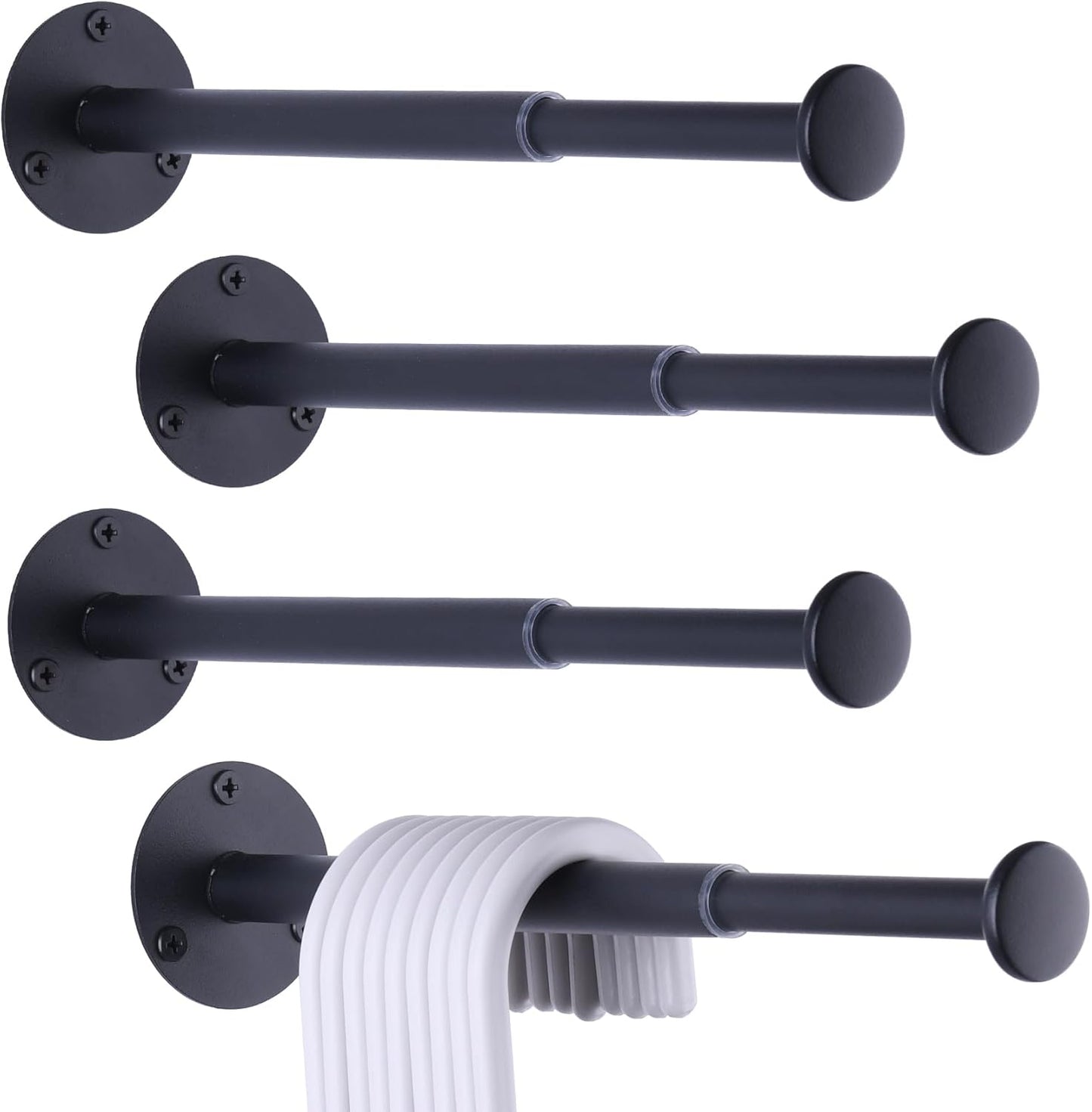 4 Pack Retractable Hanger Holder for Laundry Room, Wall Mount Organizer Rack for Lightweight Clothes, Space Saving Laundry Hook Rod, Keep Empty Hangers Handy, Black - Lumora Casa