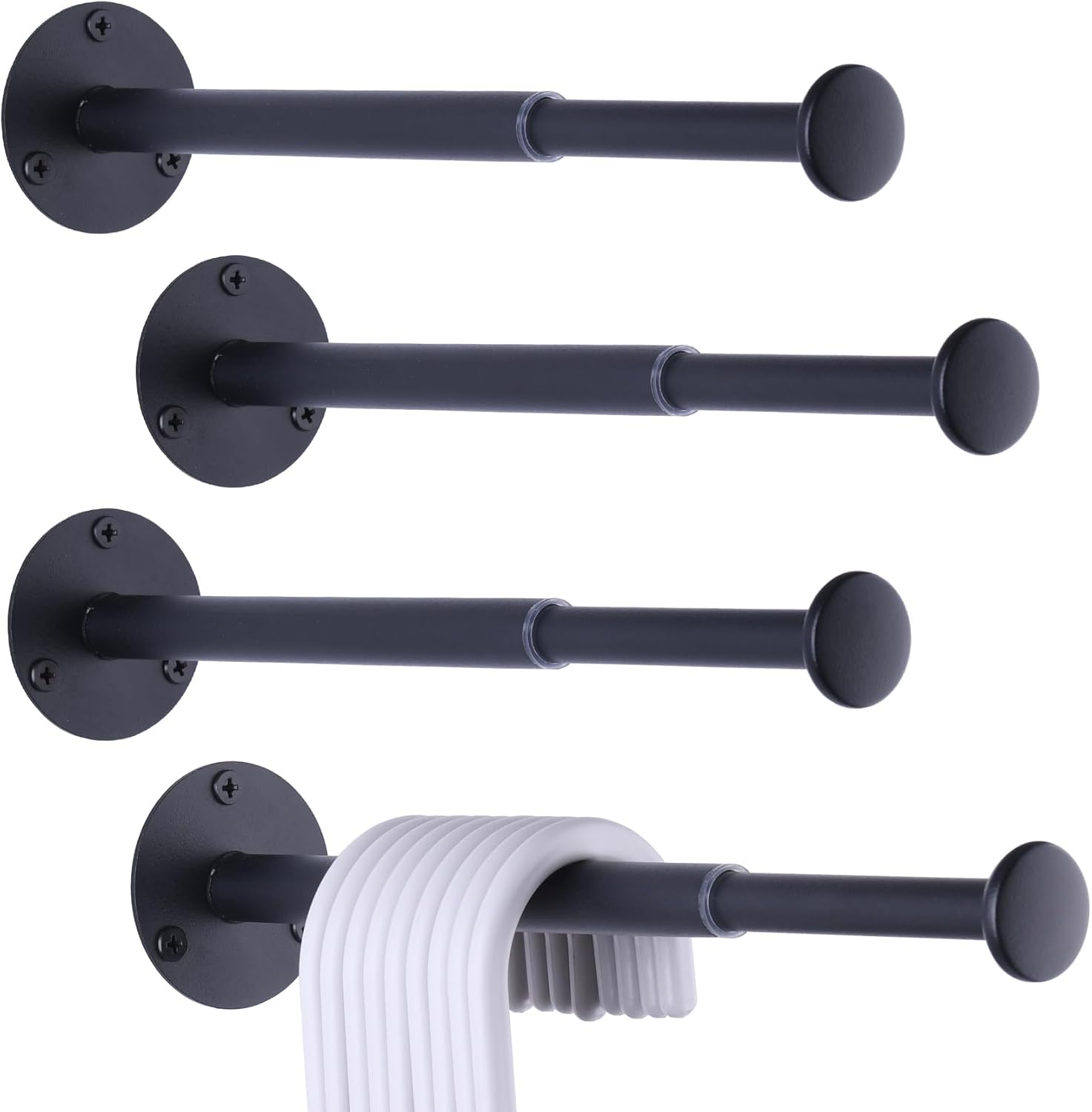 4 Pack Retractable Hanger Holder for Laundry Room, Wall Mount Organizer Rack for Lightweight Clothes, Space Saving Laundry Hook Rod, Keep Empty Hangers Handy, Black - Lumora Casa