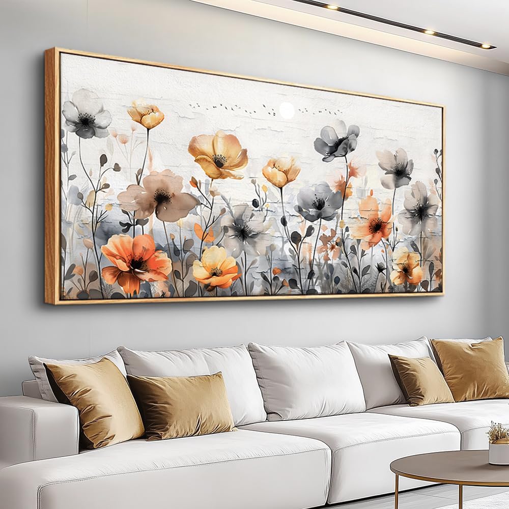 ZUITINGHUA Large Wood Framed Wall Decor For Living Room Canvas Wall Art For Office Modern Wall Decorations For Bedroom Flowers Landscape Paintings Farmhouse Pictures Artwork Home Decor 24x48 In
