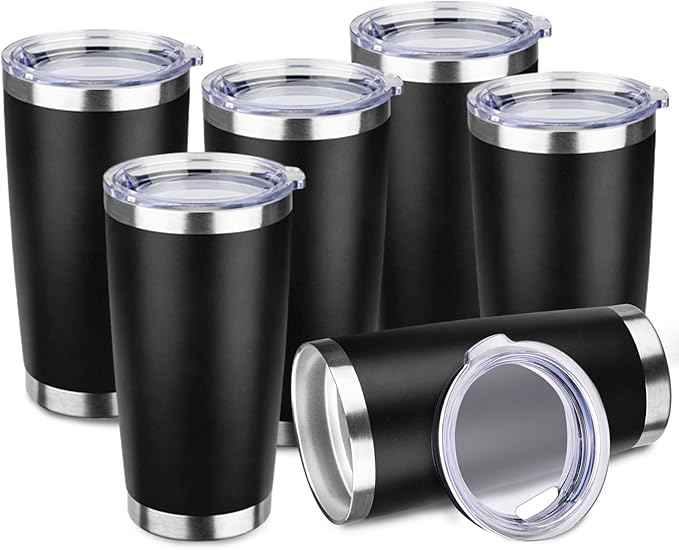 StarSpeed 20oz Tumbler Bulk with Lid, Stainless Steel Insulated Tumblers Double Wall Vacuum Insulated Travel Mug, Powder Coated Coffee Cups for Hot and Cold Drinks(Black,6)