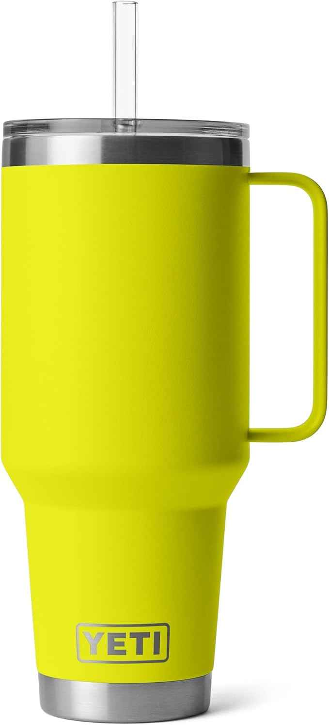 YETI Rambler 42 oz Tumbler with Handle and Straw Lid, Travel Mug Water Tumbler, Vacuum Insulated Cup with Handle, Stainless Steel, Firefly Yellow