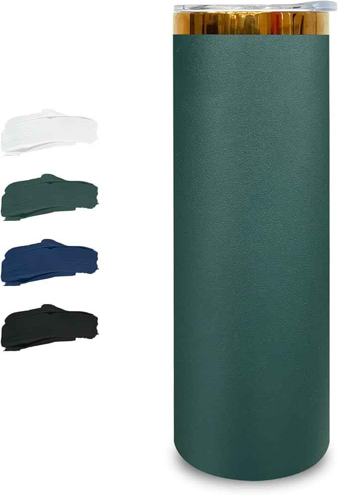 20 oz Skinny Tumblers Stainless Steel Tumbler with Lid and Straw Double Wall Vacuum Insulated Coffee Mug 20oz Powder Coated Cup for Hot and Cold Drinks(Green,1 pack)