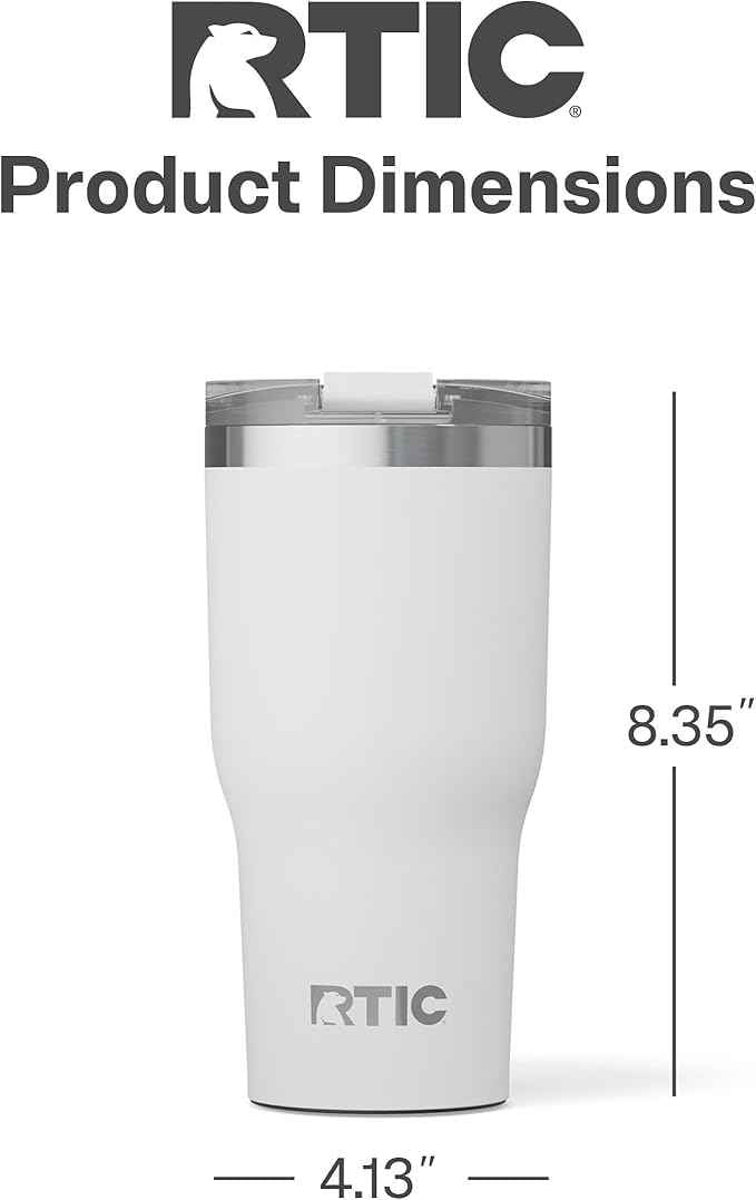 RTIC 30oz Essential Tumbler with Lid, Ceramic Lined, Insulated, Stainless Steel, Metal, Double Wall Vacuum-Insulation, Travel Cup for Iced Coffee, Tea, Hot and Cold Drink, White