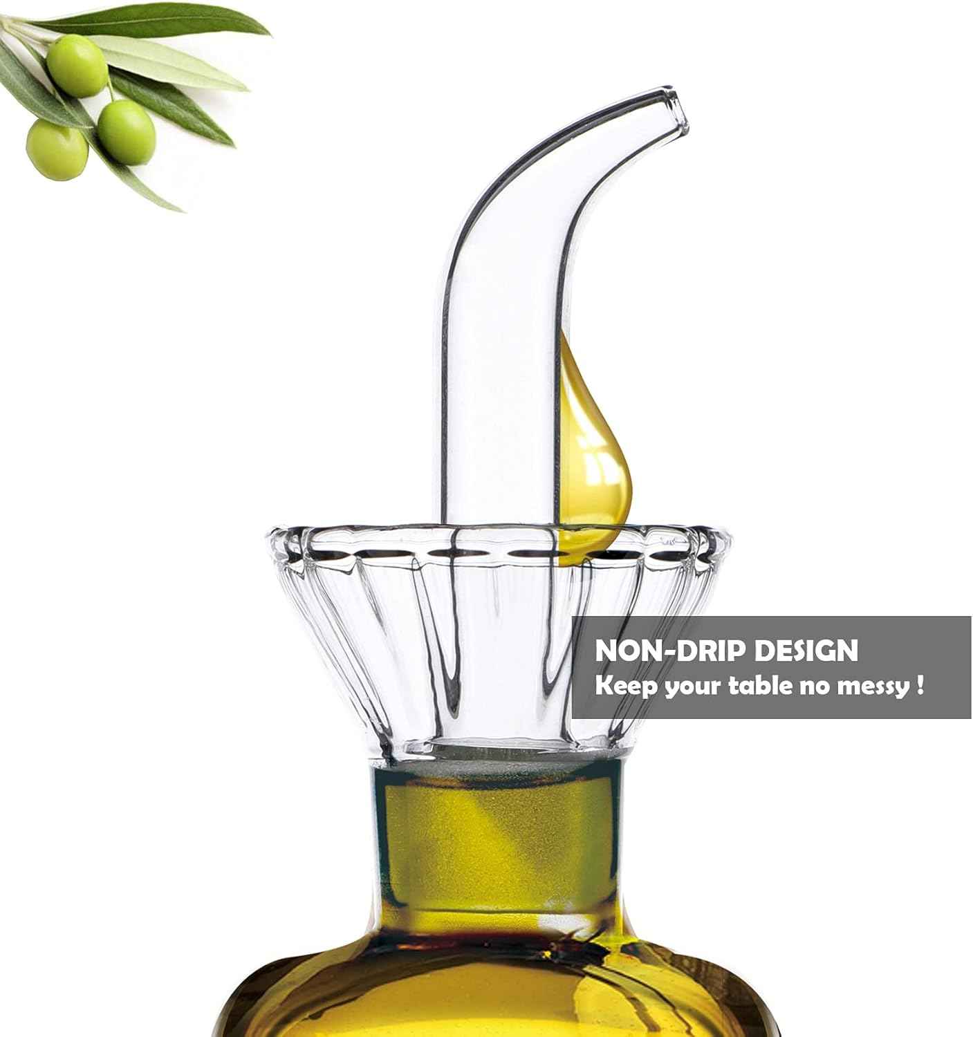 16 oz/480ml Non-Drip Olive Oil Dispenser Bottle 100% Glass Oil Carafe Decanter for Kitchen Oil & Vinegar Cruet for Cooking & BBQ