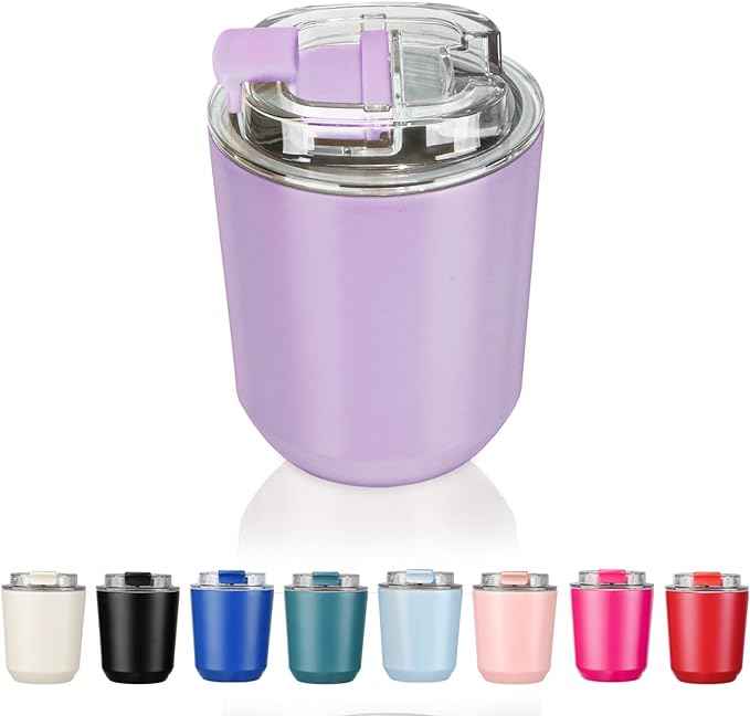 Puraville Insulated Tumblers with Lid, 10 oz Travel Coffee Mug Stainless Steel Vacuum Cup, Leak Proof Reusable Double Walled Coffee Tumbler for Iced and Hot Drinks, Lilac