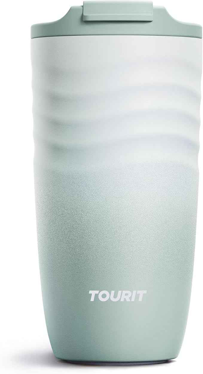 TOURIT 16 oz Travel Coffee Mug, Insulated Stainless Steel Travel Mug with Lid, Leak-Proof Double-Wall Vacuum Tumbler, Reusable Coffee Cup - Green