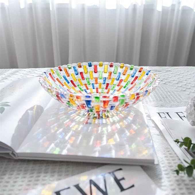 MAGCOLOR Hand Painted Colorful Woven Glass Crystal Salad & Fruit Bowl Decoration,Centerpiece For Home,Office,Wedding Decor, Fruit, Snack, Dessert, Server