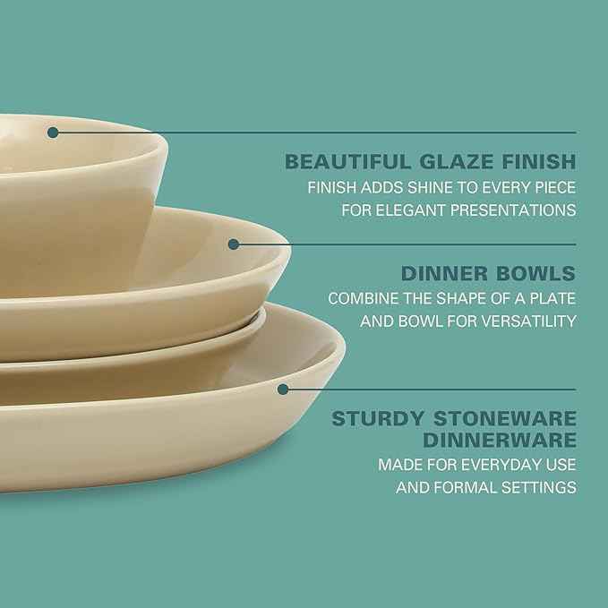 Gibson Home Summer Shades 16 Piece Plates and Bowls Dishes Service for 4 Porcelain Dinnerware Set - Taupe