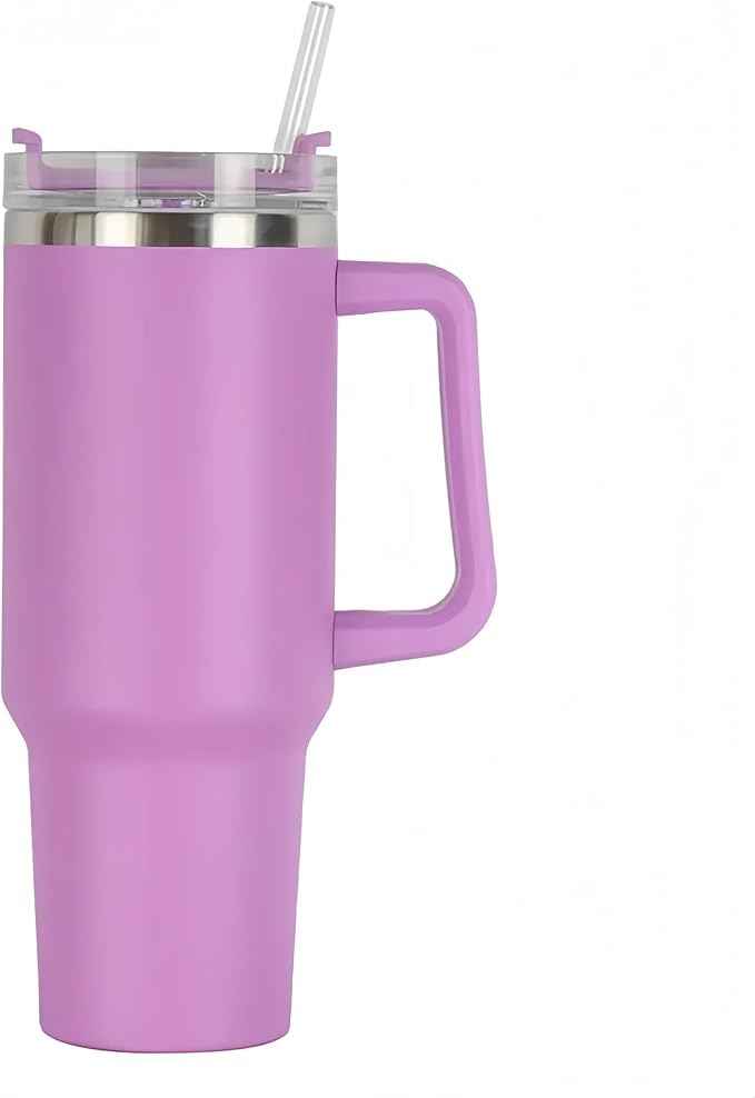 40oz Insulated Travel Mug Tumbler With Handle And Straw,Stainless Steel Double wall Vacuum Cup Keep Drink Cold and Hot (Violet)