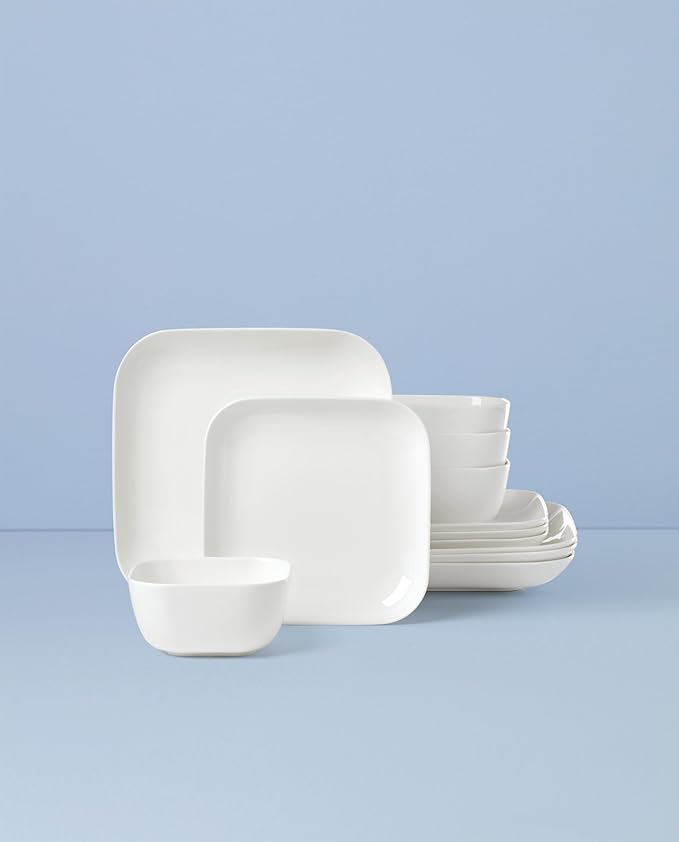 Lenox Dinnerware Set, Studio 1414 Square 12-Piece Set, Service For 4, Bone China Material, Dishwasher & Microwave Safe, Home And Kitchen, Kitchen And Dining, Plates And Bowls Sets (White, 12 Pieces)