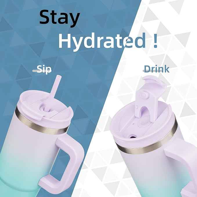 Konokyo 30 oz Tumbler with Handle and 2 Straws,2 in 1 Lid Insulated Water Bottle Stainless Steel Travel Coffee Mug,Lavender Green