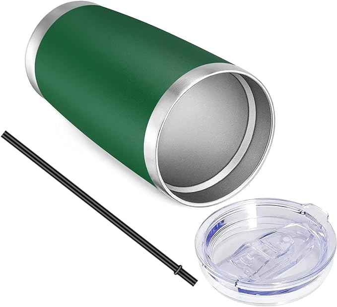 VEGOND 20oz Tumbler with Lid and Straw Stainless Steel Tumbler Cup Vacuum Insulated Double Wall Travel Coffee Mug Powder Coated Coffee Cup, Dark Green, 1 Pack