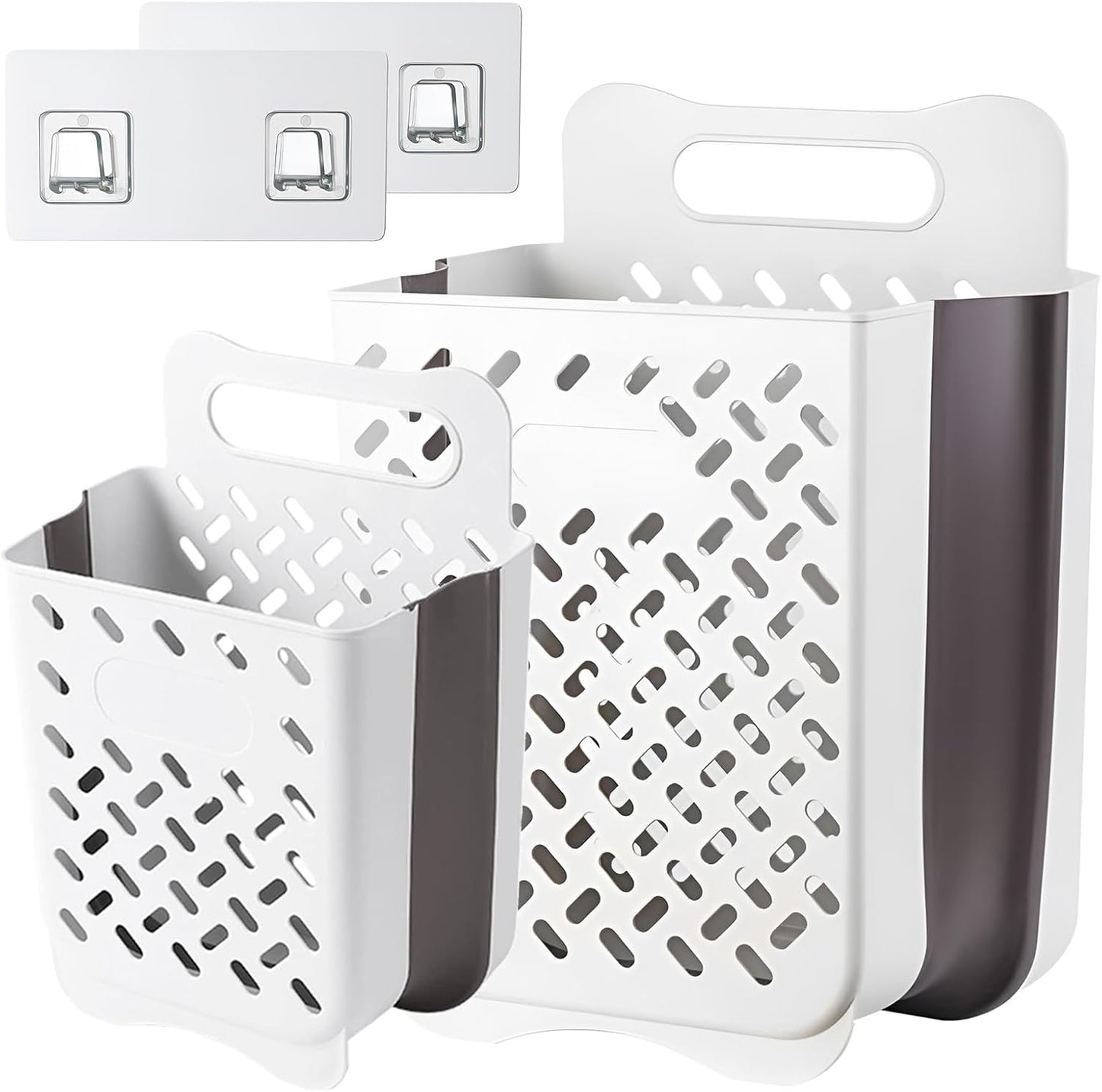 Plastic Collapsible Hanging Laundry Baskets with Carry Handle, Space-Saving Wall Hanging Laundry Basket Durable Tall Folding Plastic Laundry Hamper Waterproof Dirty Clothes Organizer XL+L