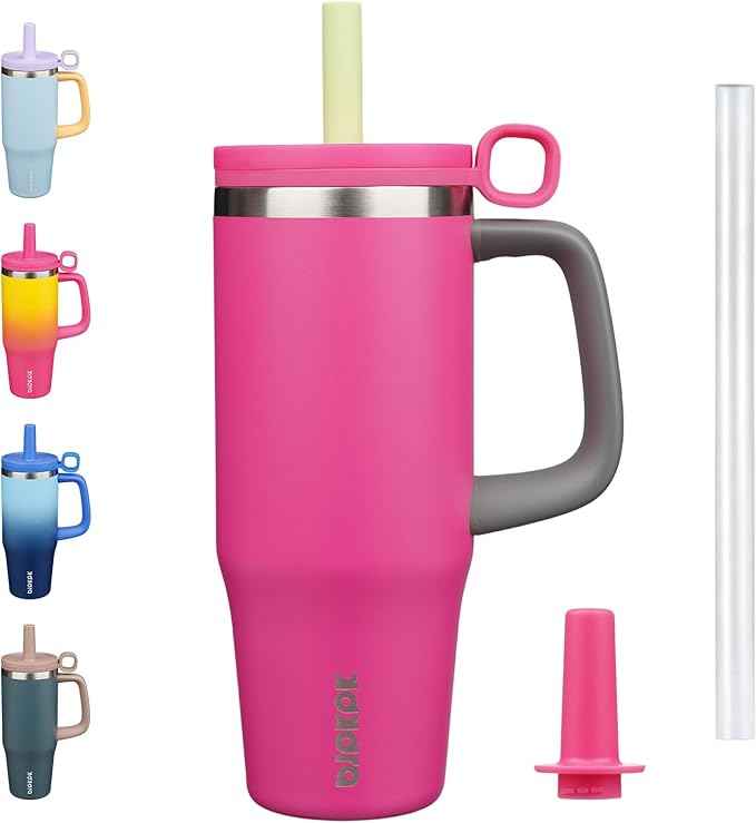 BJPKPK 32oz Stainless Steel Insulated Tumbler with Handle and Straw Travel Coffee Mug Thermal Cups with Lid,Barbie Pink