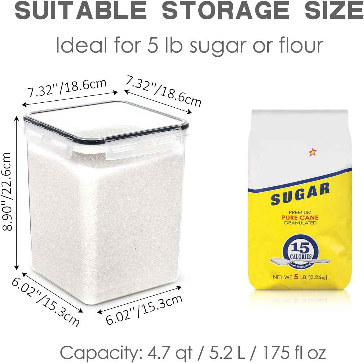 PANTRYSTAR Large Food Storage Containers with Lids Airtight 5.2L /176Oz, for Flour, Sugar, Baking Supply, 3PCS BPA Free Plastic Canisters for Kitchen Pantry Organization