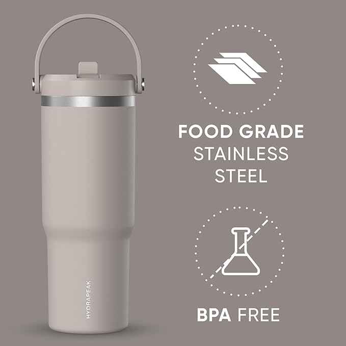 Hydrapeak Nomad 32 oz Tumbler with Handle and Straw Lid, Leakproof, Double Insulated, 32oz Cup Stainless Steel (Mocha)