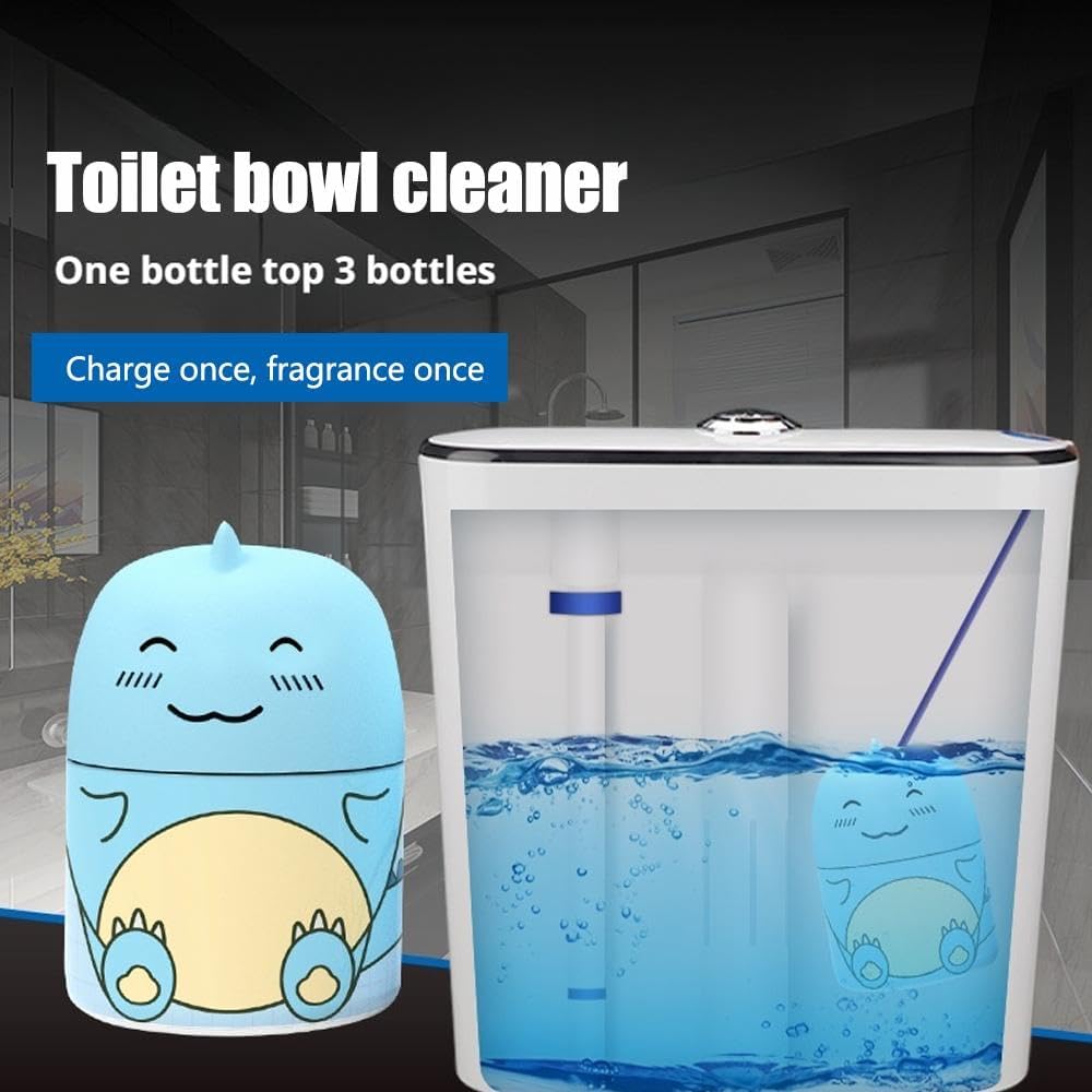 Cute Dinosaur-Shaped Toilet Bowl Cleaner Bottle,Automatic Bathroom Toilet Tank Cleaner with Carrying Rope,Three Fragrances, Ocean Jasmine Peach for 90 days,Easy to Use Leaving Fresh Scent (Blue)