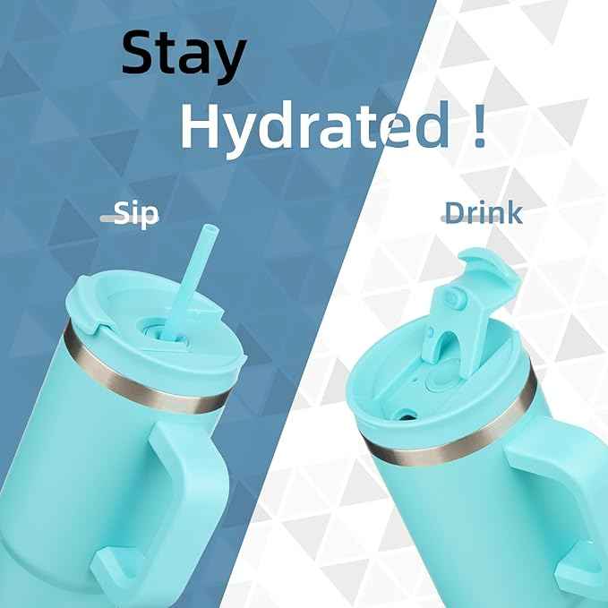 Konokyo 30 oz Tumbler with Handle and 2 Straws,2 in 1 Lid Insulated Water Bottle Stainless Steel Travel Coffee Mug,Turquoise