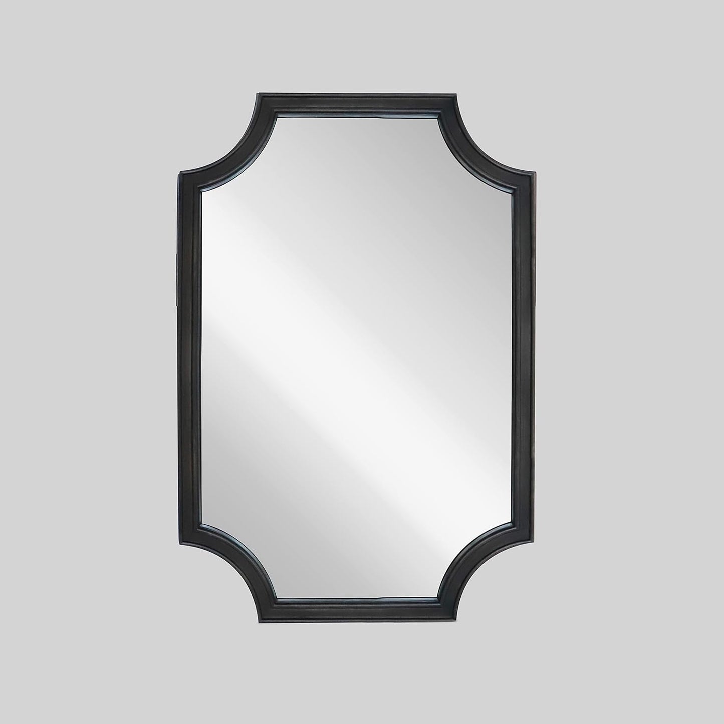 WallBeyond 20" x 30" Full Scalloped Corners Arch Rectangle Wall Mirror with Wood Frame for Entryway, Living Room or Bedroom Home Decor - Light Woodgrain [20" x 30" Black]