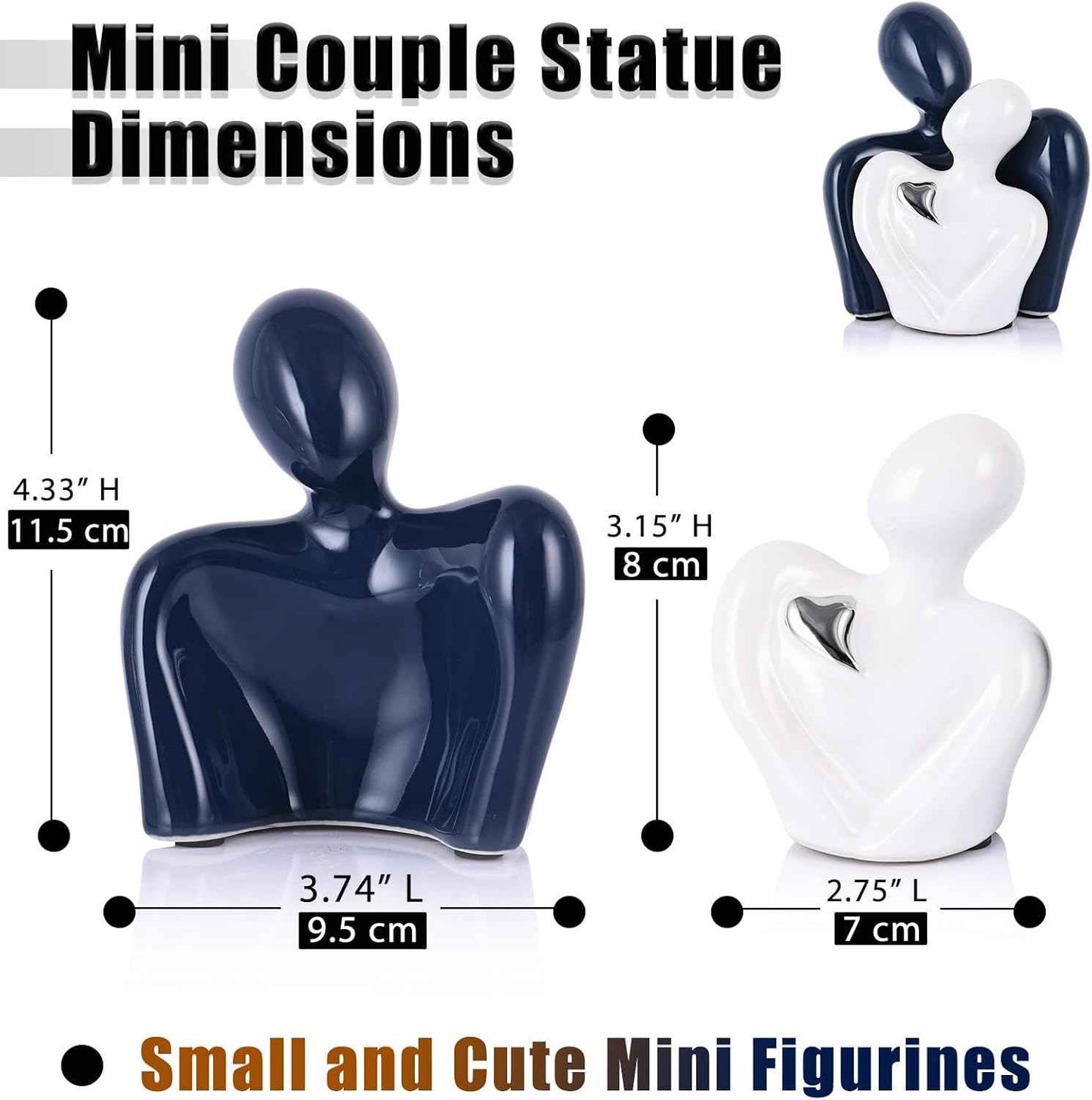 Mini Couple Ceramic Small Statue, Romantic Couple Figurine for Home Decor, Tv Stand, Living Room Nick nacks, Dresser for Bedroom, Shelves, Valentine, Items for Wedding Decor (Blue White and Silver)