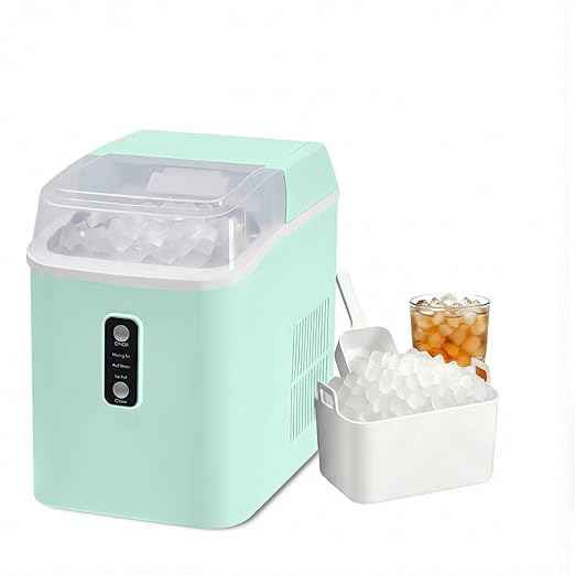 NEWBULIG Nugget Ice Makers Countertop, Portable Nugget Ice Machine, Ready in 6 Mins, 24lbs in 24Hrs, Auto-Cleaning, with Basket and Scoop, for Home, Kitchen, RV, Camping, Green