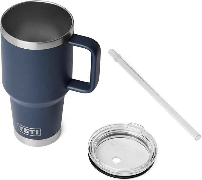 YETI Rambler 35 oz Straw Mug 2.0 - Double-Wall Vacuum Insulation for Cold Beverages – Dishwasher Safe – Cupholder Compatible – Reusable Straw – Comfortable Grip Handle – Travel Mug - Navy