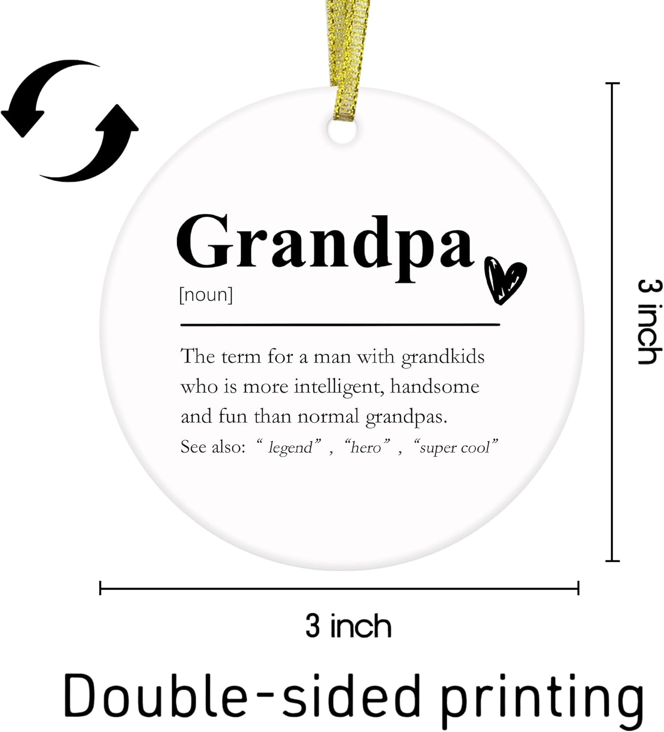 Grandpa Definition Ceramic Christmas Ornaments, Grandpa Gifts Christmas Tree Ornaments, Xmas Thanksgiving Birthday Gifts for Grandpas from Grandkids, Grandpas Decorative Hanging Ornament