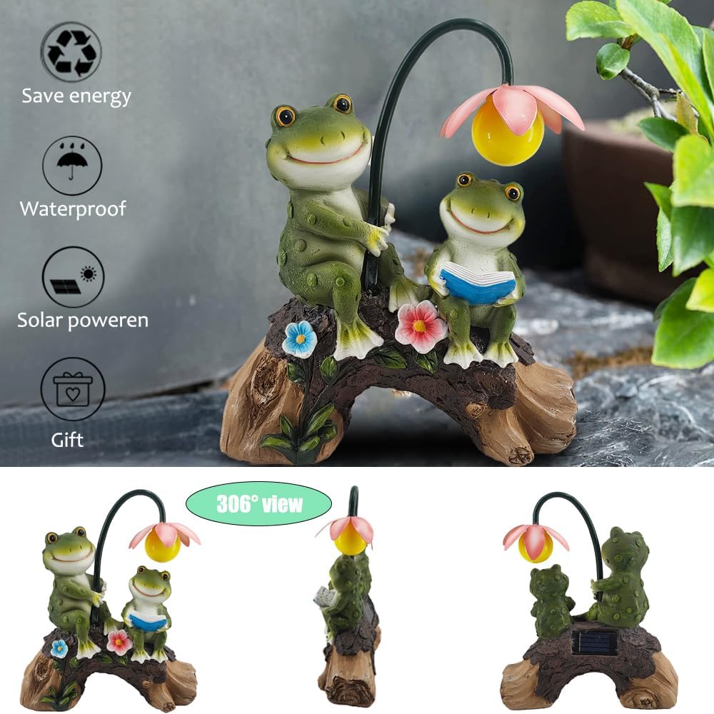 Garden Decor Solar Light, Resin Frog Statue Outdoor Decoration, Garden Statue for Outside Clearance, Balcony, Front Porch, Yard Ornaments, Patio