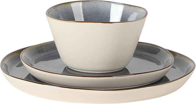 Gibson Elite Algeria River Plates and Bowls Sets, 12-Piece Stoneware Dinnerware Sets, Reactive Glaze Dish Set - Blue