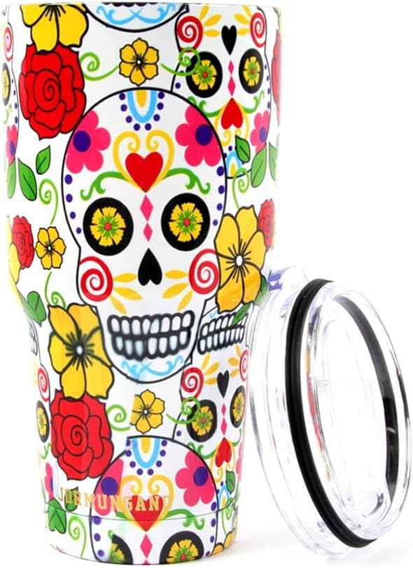Jormungand 30 oz Tumbler Stainless Steel Vacuum Insulated Travel Mug with Leak Proof Lid Double Wall Coffee Cup Water Bottle for Cold Beverages 30oz tumbler Sugar Skull