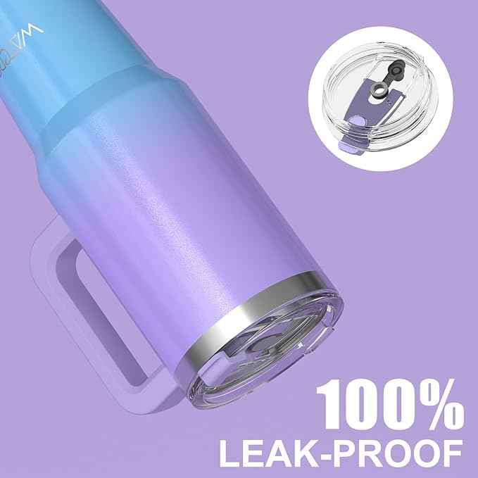 30 oz Shiny Tumbler with Handle and Straw,Stainless Steel Tumbler with Lid and Straw,Insulated Travel Mug(Cold for 34 Hours),Water Bottle for Iced Tea,Coffee (Purple)