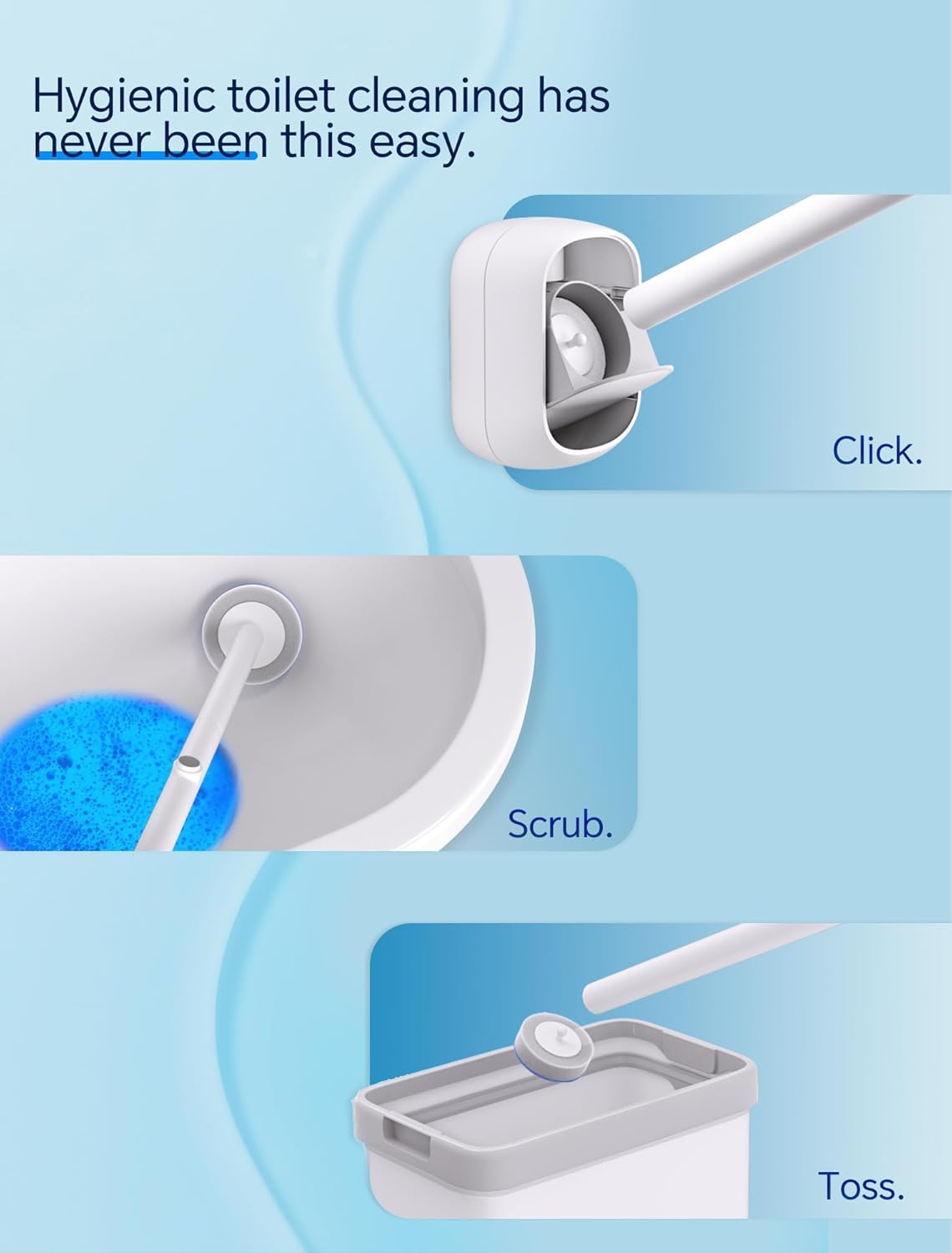 LFBEAR Disposable Toilet Brush Wand, Wall Mounted Toilet Cleaner Kit with Holder, 12 Refills Replacement Heads for Bathroom Cleaning
