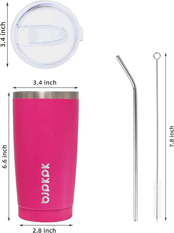 BJPKPK 20oz Stainless Steel Tumbler with Lid, Double Wall Vacuum Coffee Cup, Travel Mug for Ice Drink and Hot Beverage, Insulation Travel Tumbler Cup with Straws,Pink