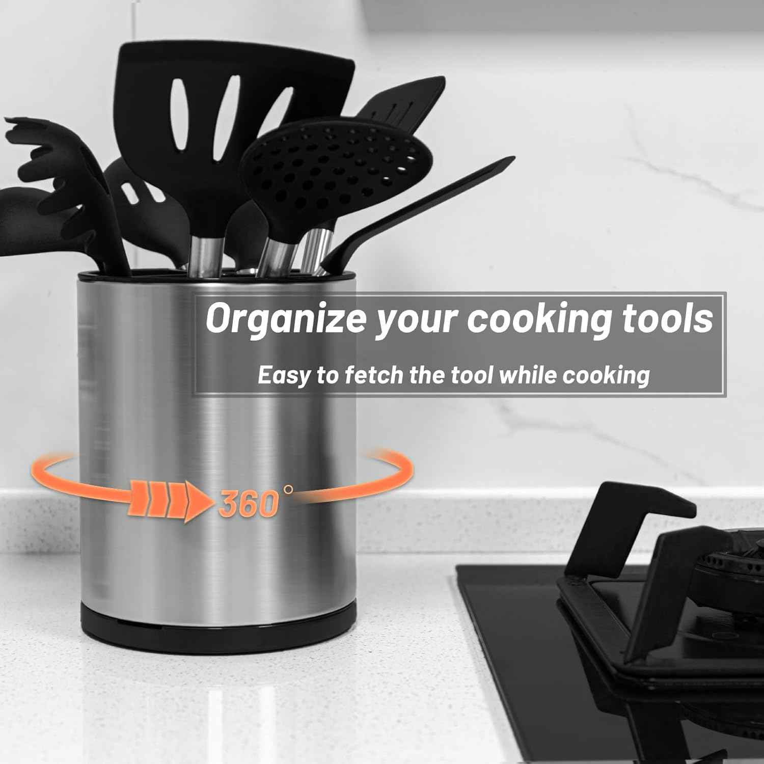 Kitchen Utensil Holder for Countertop 360° Rotating Utensil Caddy Extra Large Utensil Crock Cooking Utensil Holder for Kitchen Counter