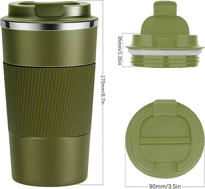 YINJAM 17oz Travel Coffee Mug Insulated Coffee Cups to Go with Leakproof Lid Vacuum Stainless Steel Double Walled Thermal Car Coffee Tumbler for Hot Cold Ice Tea Drinks Reusable (Green, 17oz)