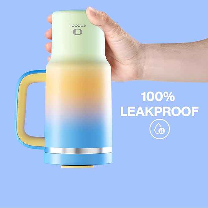 ENCOOL 32 oz Tumbler with Handle and Straw: Stainless Steel Insulated Tumbler Keeps Cold for 24 Hours, Leakproof Travel Cup Fits in Cup Holder and BPA-Free, Sunny Breeze