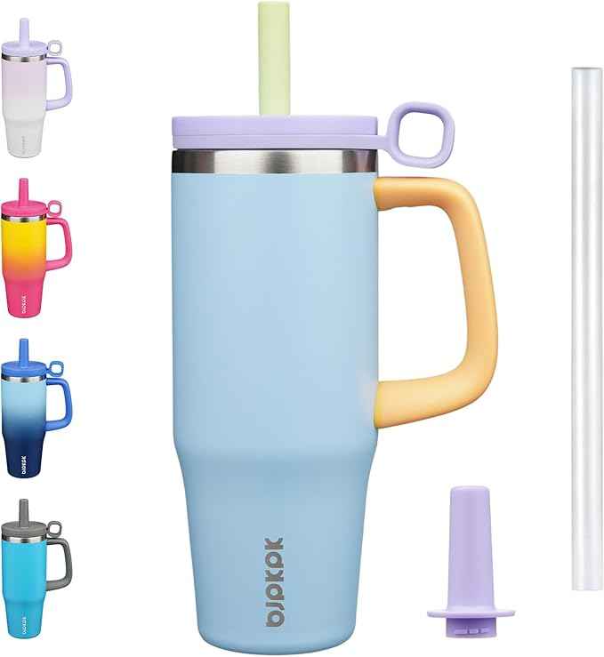 BJPKPK 32oz Stainless Steel Insulated Tumbler with Handle and Straw Travel Coffee Mug Thermal Cups with Lid,Blue