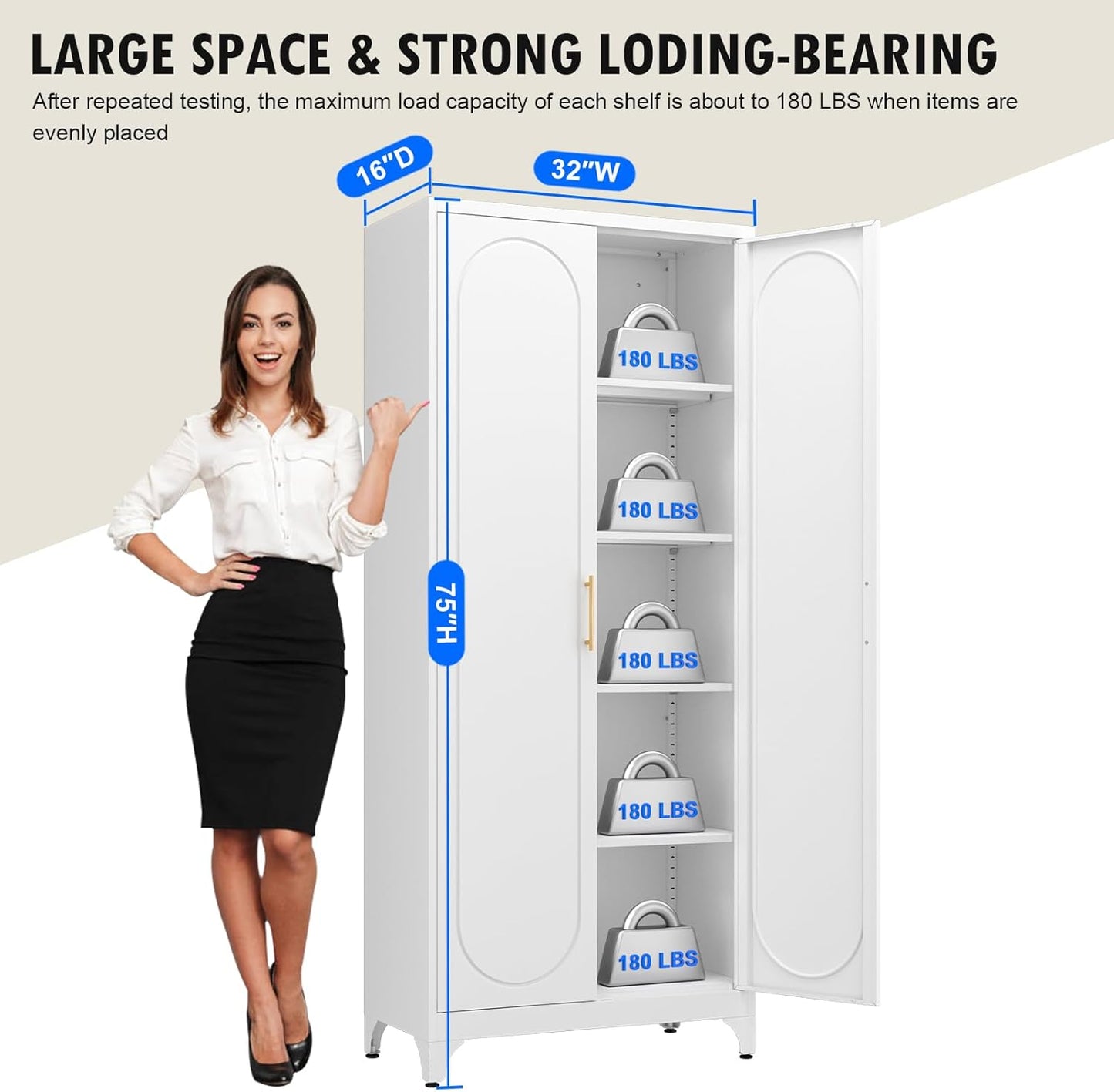 Metal Storage Cabinet with Doors and Shelves, 75 Inch Tall Kitchen Pantry Cabinet, Pantry Cabinets for Kitchen Storage, Freestanding Cupboard for Living, Dining Room, White, Assembly Required