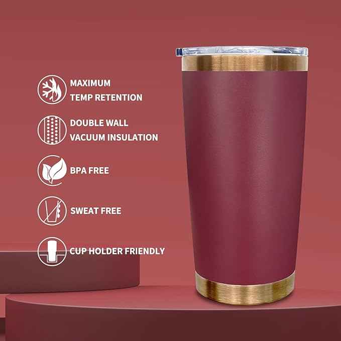 20 oz Tumbler Bulk 8 Pack Stainless Steel Tumblers with Lids and Straws, Double Wall Vacuum Insulated Travel Coffee Mug for Laser Engrave, Powder Coated Cups for Hot and Cold Drinks (Red,8 pack)