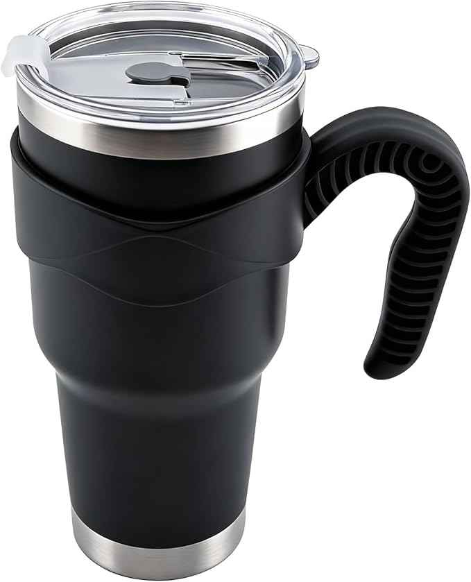 GGQ 30oz Insulated Tumbler with Handle Food-Grade 304 Stainless Steel with Lid,Straw and Cleaning Brush,Double Wall Cup for Hot & Cold Beverages,Leak-Proof Sweat-Proof Travel Coffee Cup (Black)