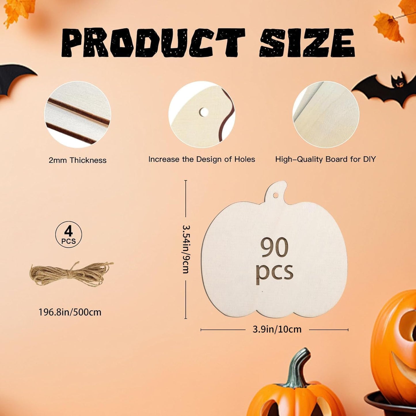 90 Pcs Thanksgiving Pumpkin Wooden Cutouts Unfinished Wood Crafts Pumpkin Wooden Pumpkins Ornaments to Paint Decorations DIY Blank Fall Pumpkin Shapes Discs Halloween 3.9x3.5 Inch