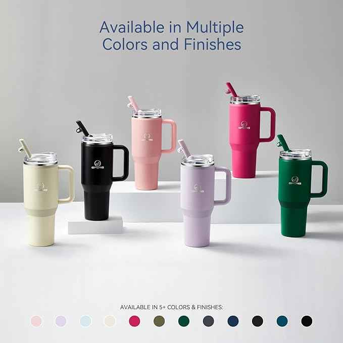 Gpeng 30/40/50 oz Tumbler with Handle, Water Bottles with Straw Lid, Insulated Stainless Steel Travel Mug Cup Holder Friendly, Keep Drinks Cold or Hot for Hours (DeepBlue, 40 oz)