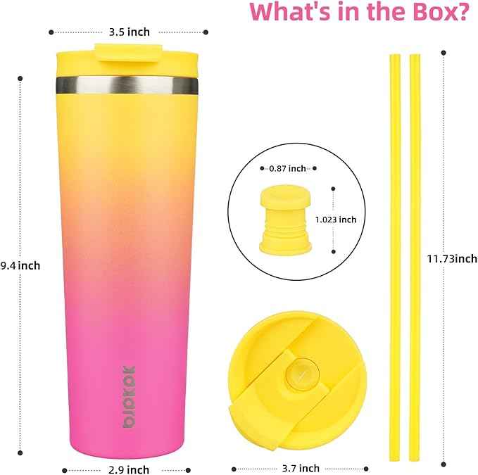 BJPKPK 30oz Stainless Steel Insulated Tumbler With lid And Straw Travel Coffee Thermal Tumblers Cup For Women And Men,Pink Yellow Rose