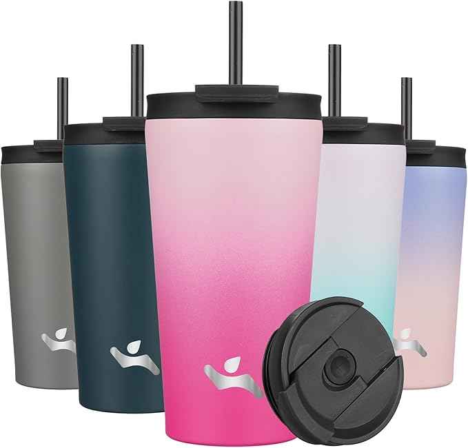 Konokyo 18 OZ Insulated Tumbler with Lid and 2 Straws Stainless Steel Water Bottle Vacuum Travel Mug Coffee Cup,Cherry