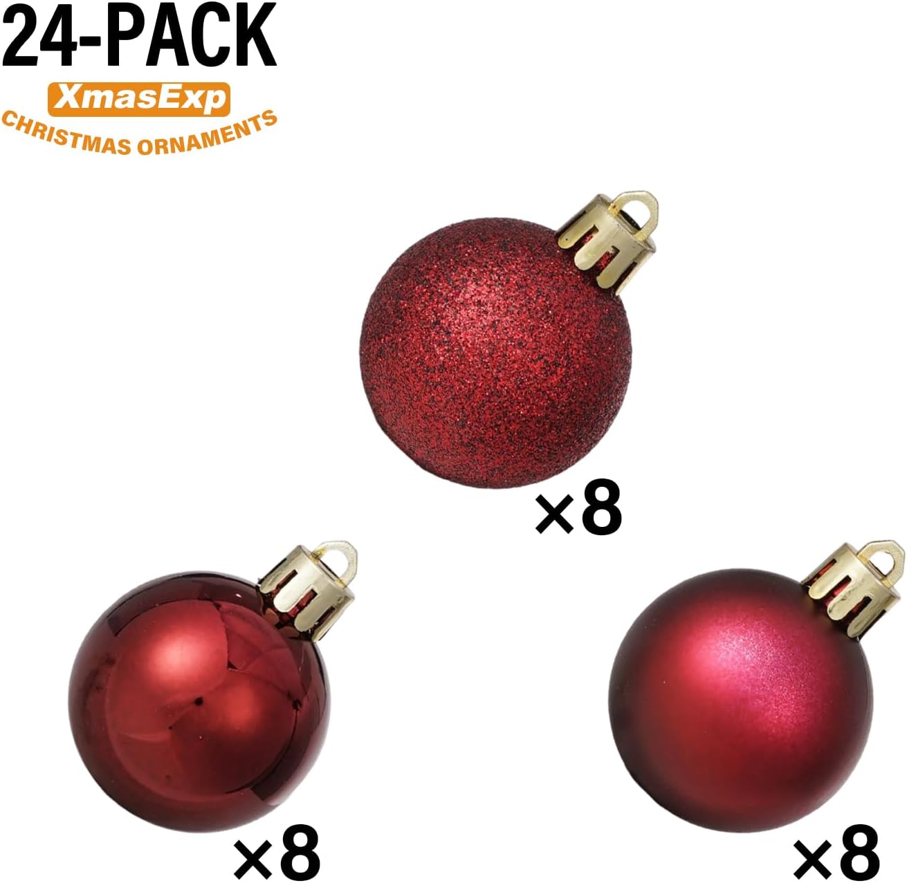 XmasExp 24ct Mini Christmas Ball Ornaments Shatterproof Christmas Ornaments Set Decorations for Xmas Tree Balls 30mm/1.18" (Burgundy)