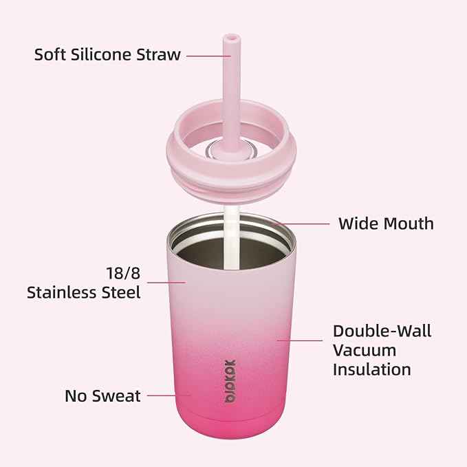 BJPKPK Insulated Tumbler with Lid and Straw,12 oz Stainless Steel Travel Coffee Mug,Spill Proof Thermal Cup,Keep Drinks Cold and Hot,Cherry Blossom