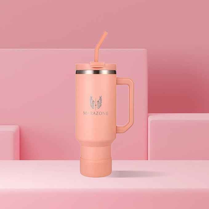 MARAZONE 40oz Stainless Steel Travel Tumbler Cup with Handle, Three-Position Lid, Straw with Silicone Tip, Vacuum Insulated Water Bottle for Hot & Cold Drinks, Great Gifts for Mom, Sunset