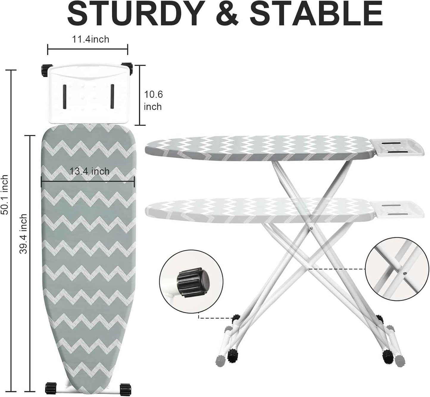Ironing Board,Foldable Ironing Board Adjustable Height Compact Iron Board Thick Steel Tube Iron Board with Holder,Replacing Cloth Cover and Mini Handheld Gloves,Gift for Women(Blue Waves)