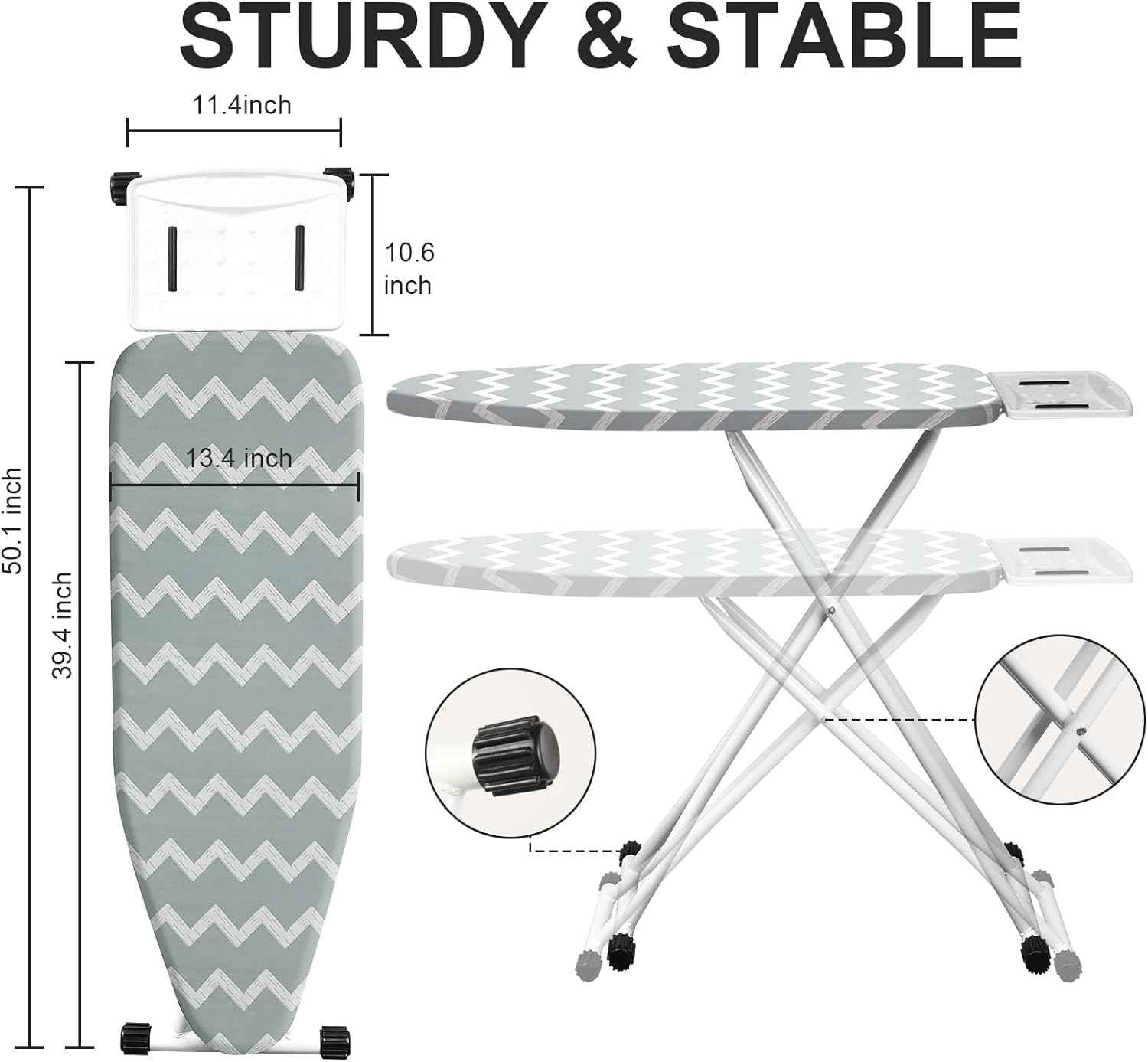 Ironing Board,Foldable Ironing Board Adjustable Height Compact Iron Board Thick Steel Tube Iron Board with Holder,Replacing Cloth Cover and Mini Handheld Gloves,Gift for Women(Blue Waves)
