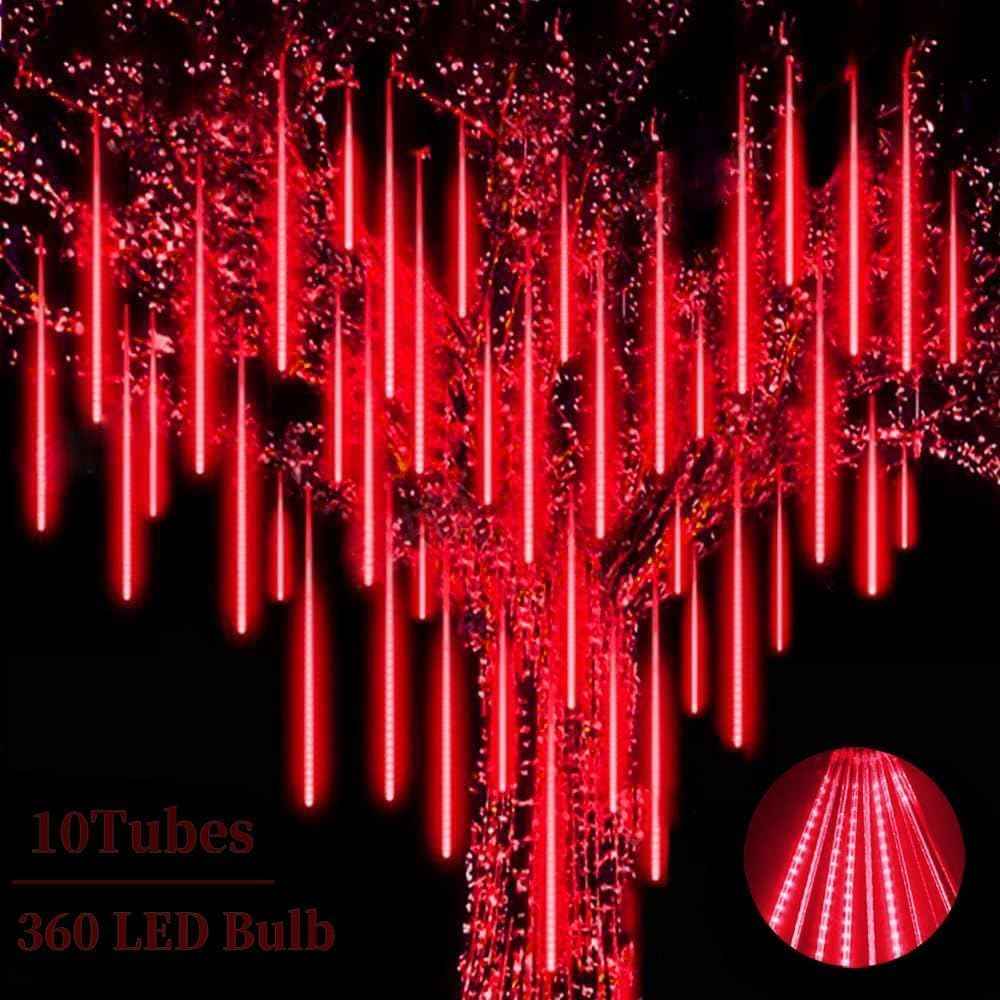 Christmas Red Meteor Shower Lights Outdoor - 12 Inch 10 Tube 360 LED High Brightness Falling Rain Icicle Cascading Lights for Xmas Halloween Tree Eaves Patio Decor (Can Connect 100 Sets)